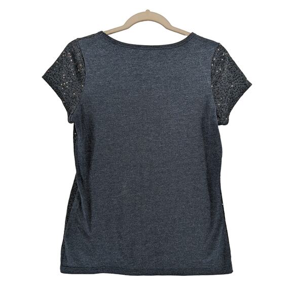 The Limited Sequin Front Top S Blue Womens Crew Cap Sleeve Shirt Shimmer Concert - Picture 2 of 8